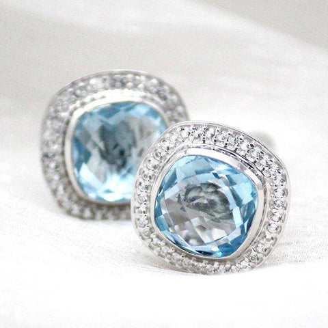 Natural Blue Topaz & CZ Halo Cufflinks Fathers Day Gift