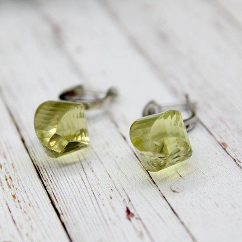 Unique Cut Lemon Quartz Drop Earrings