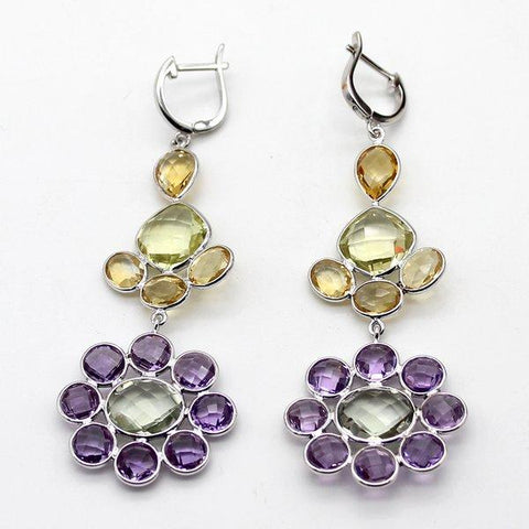 Multi Stone Long Dangling Fine Earrings