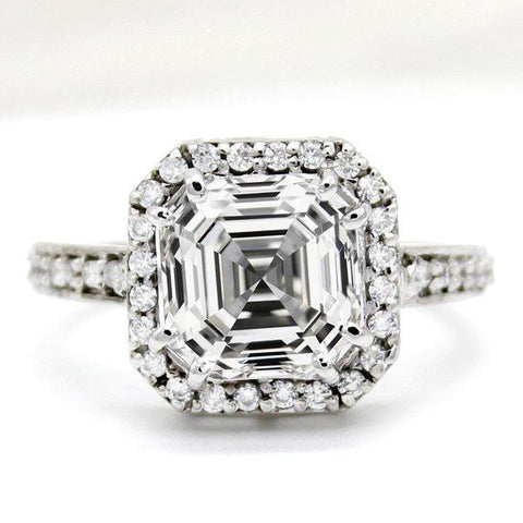 Asscher Cut Halo CZ Wedding Ring