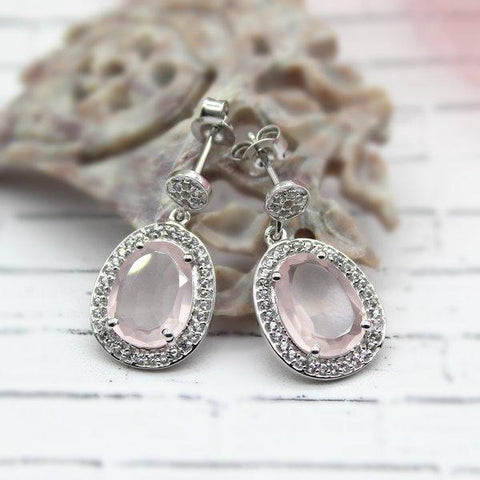 Rose quartz and White Topaz Halo Earrings