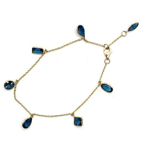 Natural London Blue Topaz Multi Shape Fine Charm Bracelet