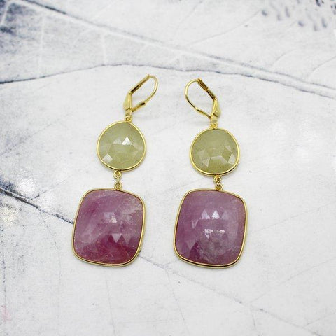 Natural Yellow & Pink Sapphire Earrings
