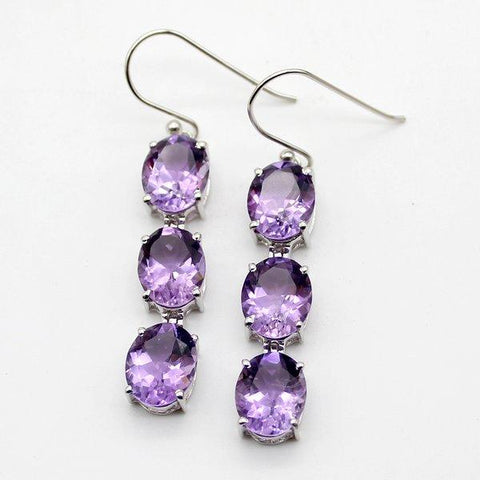 Natural Amethyst Long Triple Drop Earrings