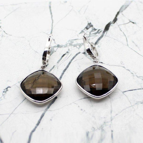 Square Smoky Quartz Dangling Earrings