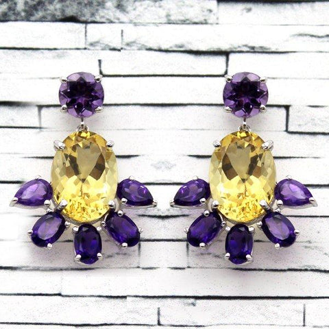 Unique Citrine Amethyst Dangle Earrings