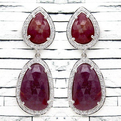 Natural Ruby & CZ Halo Fine Earrings