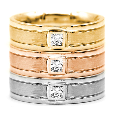 Princess Cut Diamond Men's Wedding Band 18k Pure Gold Ring VVS F-G IGI Certified