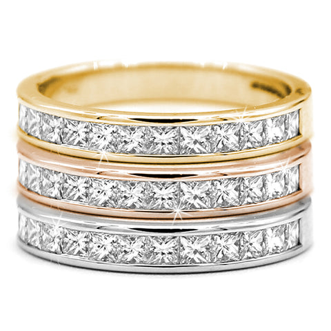 Channel Set Princess Cut Eternity Wedding Band VVS F-G 18k Gold IGI Certified