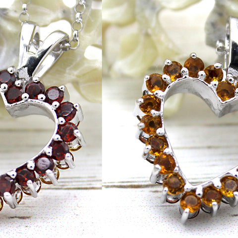 Citrine Garnet Double Sided Heart Pendant