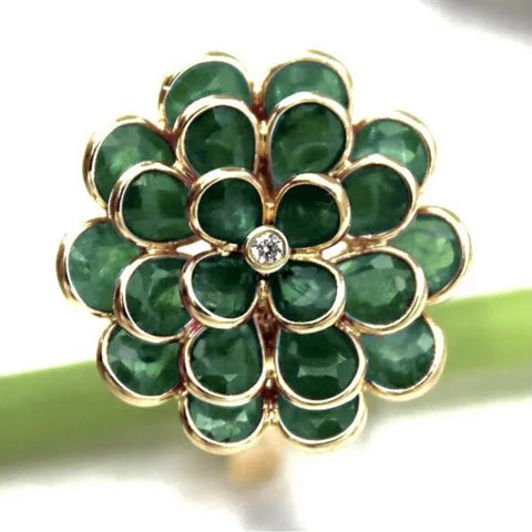 Copy of Flower Emerald Diamond Fine Ring 18k Solid Yellow