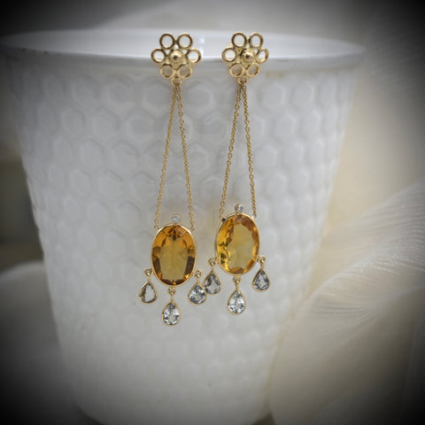 Dangling Citrine Drop earrings 14kt solid  Yellow Gold