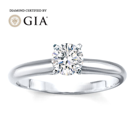 GIA Certified 1/2 Carat Diamond Solitaire Ring 14k Solid White Gold
