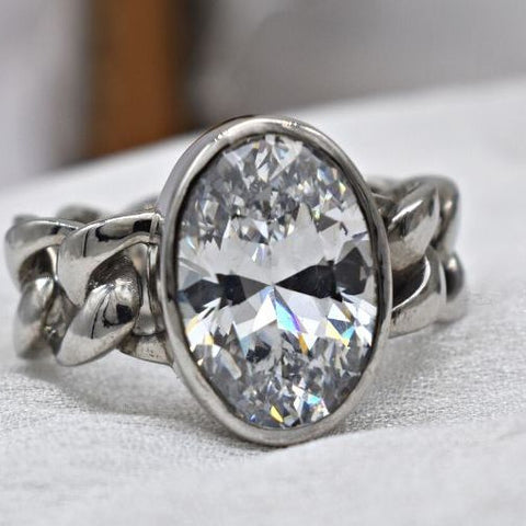 8 CT CLASSIC OVAL CUBIC ZIRCONIA MEN'S WHITE GOLD RING