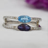 Exquisite Sky blue topaz| Iolite| CZ Double layer Ring| 14k white gold plated| 925 sterling silver|