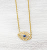 Stunning Blue Topaz| Diamond| Evil eye necklace| Oval-shaped pendant| 10K|14K|18K Solid Yellow gold|