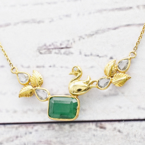 Genuine Emerald & Diamond Dainty Bird Necklace