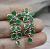 SOLID WHITE GOLD NATURAL EMERALD FLOWER SHAPED DANGLE DROP EARRING