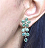 SOLID WHITE GOLD NATURAL EMERALD FLOWER SHAPED DANGLE DROP EARRING