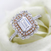 Double Halo Emerald Diamond Two Tone Wedding Engagement Ring