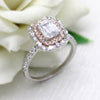 Double Halo Emerald Diamond Two Tone Wedding Engagement Ring