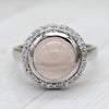 Rose Quartz Fine Halo Ring With CZ 925 Sterling Silver