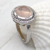 Rose Quartz Fine Halo Ring With CZ 925 Sterling Silver
