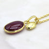 Oval Simulated Ruby Charm Pendant 30" Chain