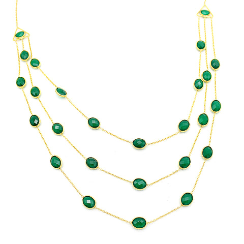Natural Green Onyx Three Layer Statement Necklace