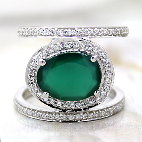 Natural Green Jade Double Row Fine Ring