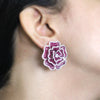 Flower Statement Earrings Invisible Paving/Mystery Set Red Ruby Simulant