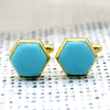 Simulated Turquoise Hexagon Gold Plated Cufflinks