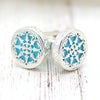 Natural Turquoise Round Carved Cufflinks