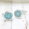 Natural Turquoise Round Carved Cufflinks