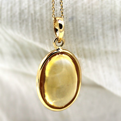 Natural Citrine Oval Cut Fine Necklace Pendant 18k Yellow Gold