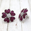 Flower Simulant Ruby Invisible Set Statement Earrings
