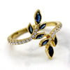 Simulated Sapphire & Diamond Leaf Ring 14kt Yellow Gold