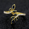 Simulated Sapphire & Diamond Leaf Ring 14kt Yellow Gold