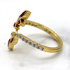 Simulated Ruby & Diamond Leaf Ring 14kt Yellow Gold