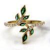 Simulated Emerald & Diamond Leaf Ring 14kt Yellow Gold