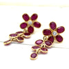 18k Solid Yellow Gold Natural Ruby Diamond Fine Earrings