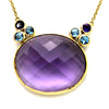 18k Yellow Gold Natural Amethyst Blue Topaz Fine Necklace Pendant