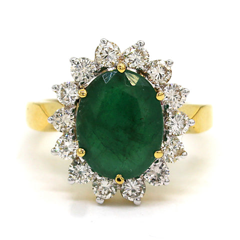 14k Solid Yellow Gold Natural Emerald Fine Diamond Ring