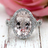 6 CT Natural Oval Morganite Halo Diamond Engagement Ring