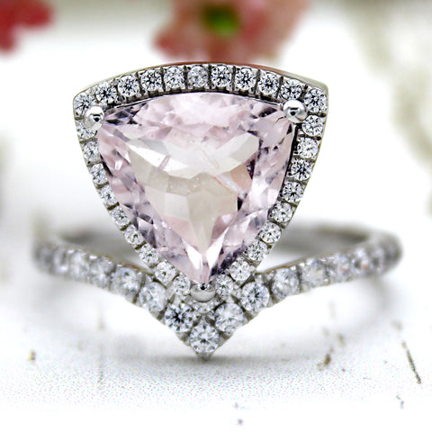 3 CT Trillion Morganite Diamond Engagement Ring