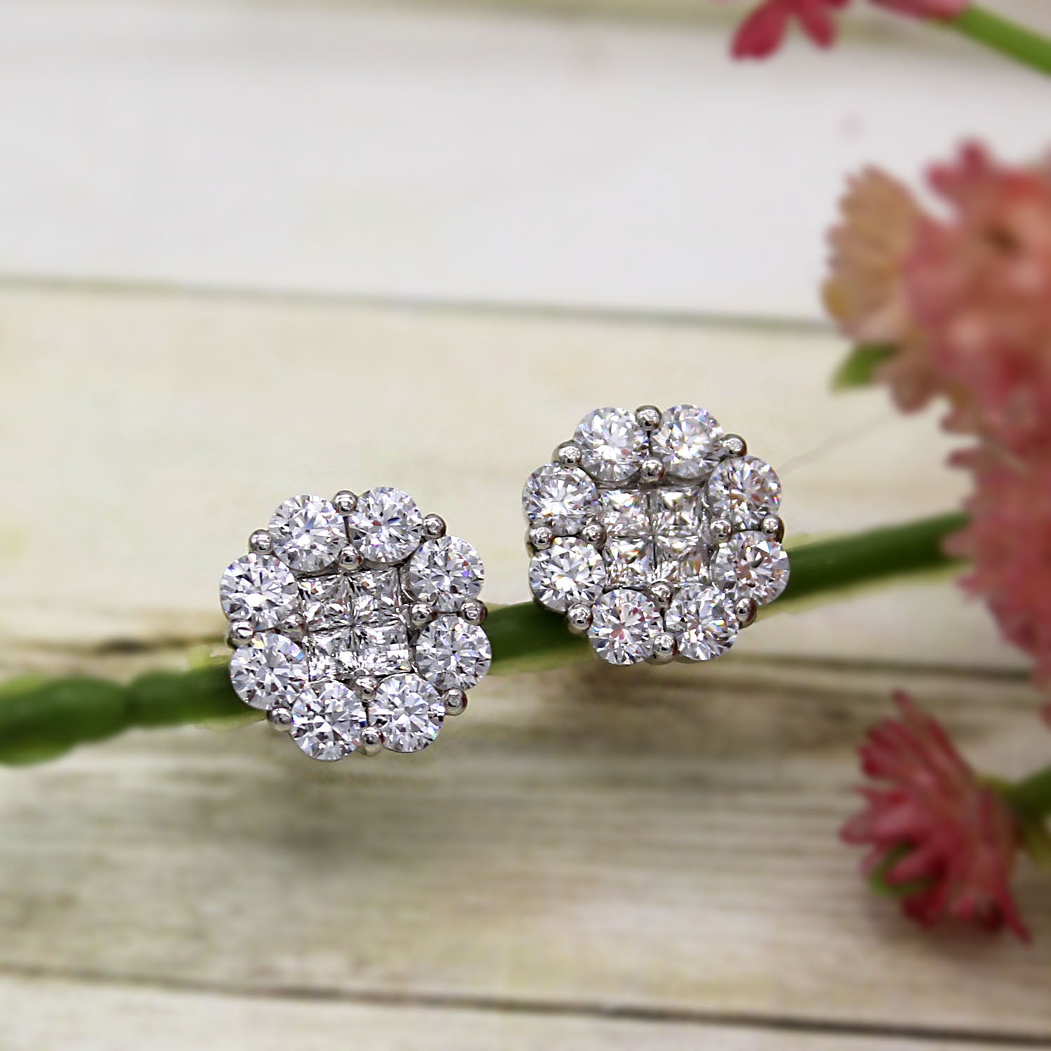 Macys Diamond Flower Cluster Stud Earrings in 14k White Gold 12 ct  tw  Macys