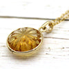 Carved Natural Citrine Round Pendant 18k Solid Yellow Gold