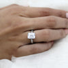 3.75 CT Emerald Cut Solitaire Swarovski Diamond Ring Sterling Silver Oxidized