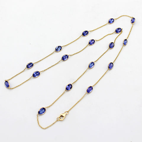 Tanzanite Beaded Chain Necklace 24" Length