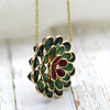 Ruby Emerald Flower Pendant Diamond Blue Topaz Necklace